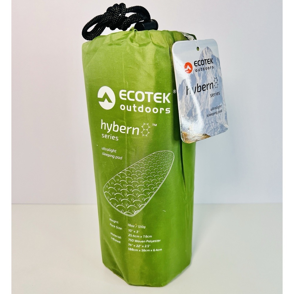 Ecotek Outdoors Hybern8 Ultralight Inflatable Sleeping Pad 18 oz - Green 74 x 22